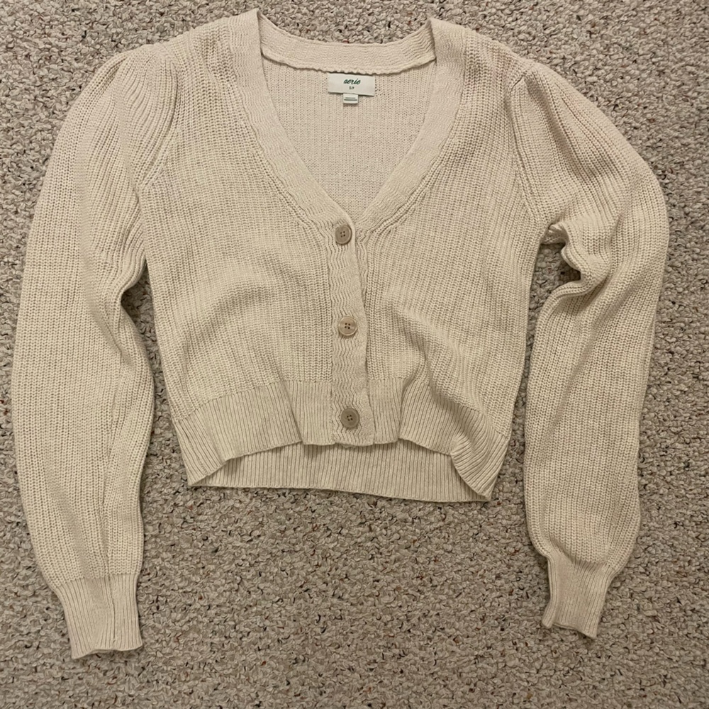 Aerie Cream Knit Cardigan Sweater